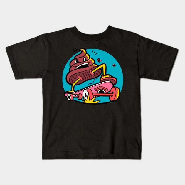 Poop Skateboarding Kids T-Shirt by timegraf